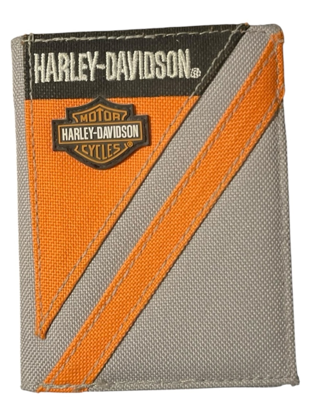 Harley-Davidson Orange Gray Canvas Bifold Wallet Motorcycle Logo Men’s Biker